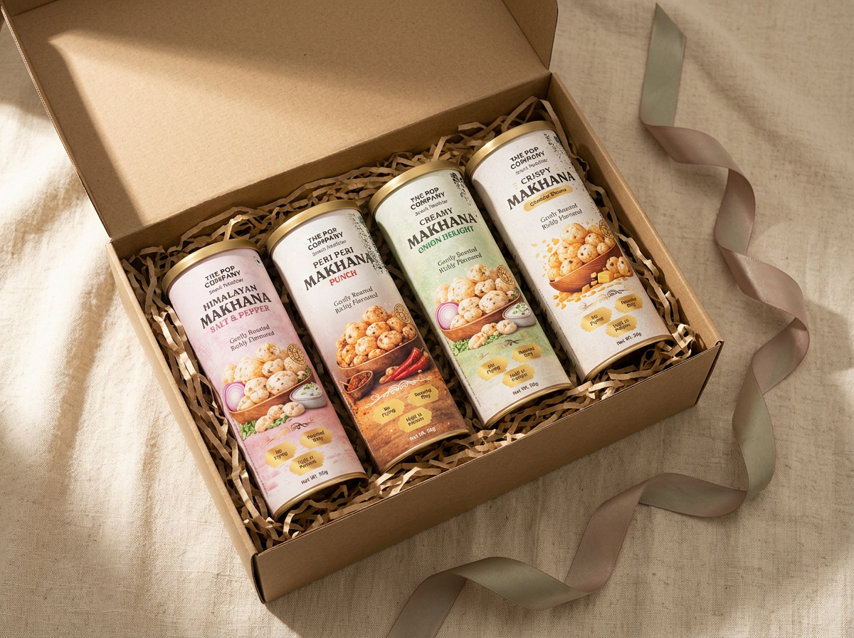 Bundle of four chip tins in a kraft gift box